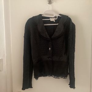 Alberto Malaki  Elegant Black Formal Lace Trimmed, Pleated Long Sleeved EXC. S